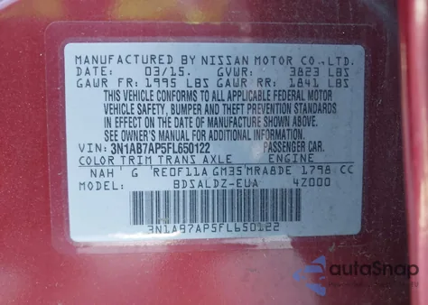 2015 Nissan Sentra Sv from USA, damaged, VIN 3N1AB7AP5FL650122